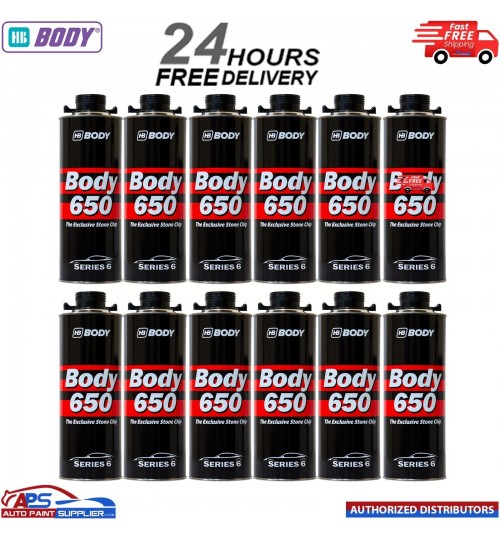12x HB BODY 650 STONE CHIP BLACK 1KG SCREW TOP CAN SERIES 6